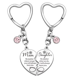 HULALA 2 Pcs Mother Daughter Heart Matching Keyring Keychain Set Gifts For Mum Mothers Day Birthday Christmas Presents From Daughter