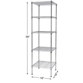 Finnhomy Heavy Duty 5 Tier Wire Shelving Unit, 18x18x59-inches 5 Shelves Storage Rack, Metal Shelving with Thicken Steel Tube, NSF Certified, Chrome