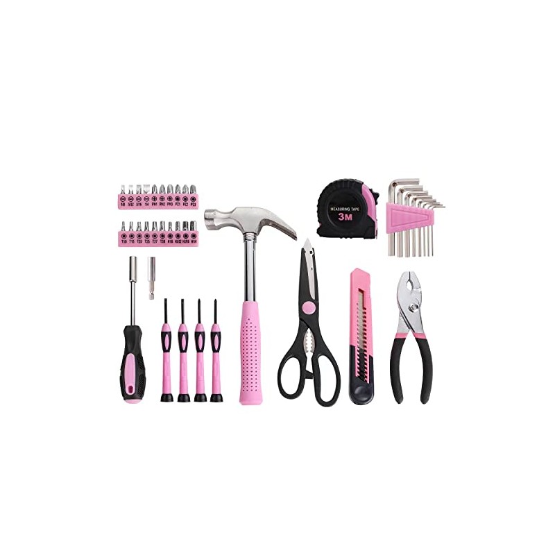 39 Piece All Purpose Basic Household Pink Tool Kit for
