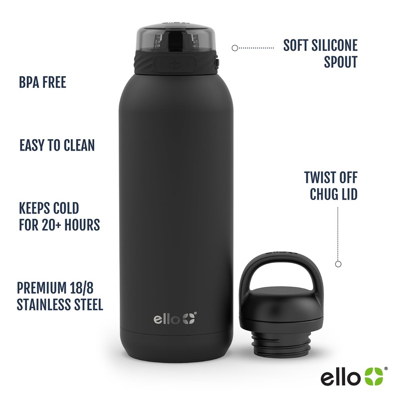 Ello Cooper 40oz Stainless Steel Water Bottle with 2 Lids