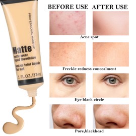 Boobeen Full Coverage Foundation - Concealer Liquid Foundation Matte Creamy Foundation Smoothing Lightweight Flawless Makeup Base