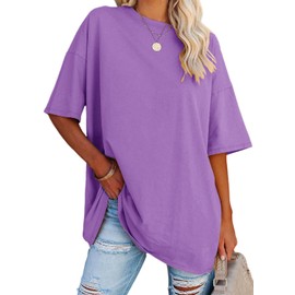 YEXIPO Women's Oversized T Shirts Summer Short Sleeve Loose Fit Casual Crewneck Plain Tunic Tops