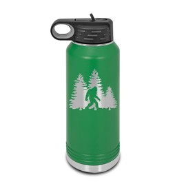 Bigfoot Trees Forest Laser Engraved Water Bottle Customizable Polar Camel Stainless Steel with Straw - sasquatch missing link big foot outdoors camping explore Green 32 oz