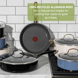 T-Fal Preserve Ceramic, Ceramic Non Stick Fry Pan Set 2 Piece, 8.5 & 11-Inch, Oven Broiler Safe 350F, Perfect For Frying, Sautéing, & Searing w/Little To No Oil, Cookware, Pots and Pans, Rose Gold