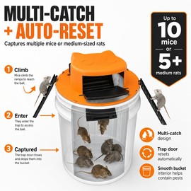 Bucket Lid Mouse & Rat Trap for 5 Gallon Bucket, Multi-Catch Auto-Reset Mouse Trap Door, Reusable PVC Rodent Trap for Indoor Outdoor, Garage, Barn, Garden Pest Control, Bucket Not Included