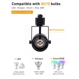 [6 Pack] CLOUDY BAY H Type Track Lighting Heads to Gu10 Base Socket Light Direction Adjustable,Round,Black