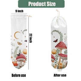 2 Pcs Mushroom Plastic Bag Holder, Floral Butterfly Grocery Bag Holder for Plastic Bags, Reusable Washable Shopping Bags Storage Dispenser for Home Kitchen Pantry Decor, Cute Mushroom Gifts for Women