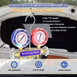 Unbranded 42001 Charging Manifold Gauge 2 Valve with 3-1/8" Gauge for R-22, R-404A, R-410A