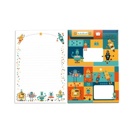 Letter Pad with Envelope for Kids Robot Writing Paper Set (A5 Pad with 25 Sheets + 15 Envelopes)