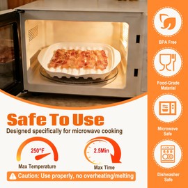 Microwave Bacon Cooker with Cover, Microwave Bacon Tray with Grease Draining Ridges, No-Mess Cooking, Easy to Clean, Dishwasher Safe, Perfect for Breakfast, Sandwiches and Family Meals
