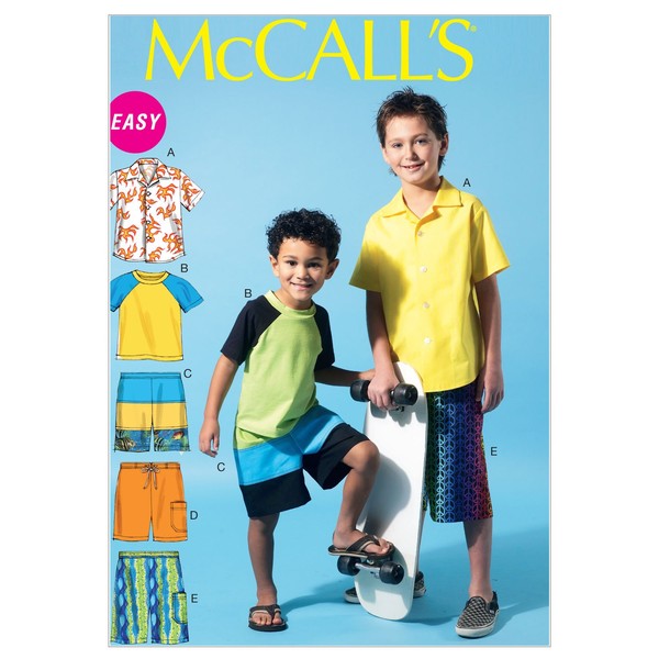 McCall's Patterns M6548 Size CHJ 7-8-10-12-14 Children's/ Boys' Shirt, Top and Shorts, Pack of 1, White