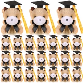 Seenelling 24 Pcs Mini Graduation Stuffed Animal Bulk Tiny Congrats Grad Plush Toy Small Plush Cow Keychains with Grad Hat for 2025 Graduation Party Favors Classroom Exchange Gift(Graduation Style)