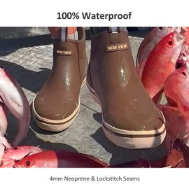 NEW VIEW 6-Inch Ankle Deck Boots for Men, Non-Slip Rubber Boat Boots Neoprene Waterproof for Saltwater Fishing (Brown, Size 11)