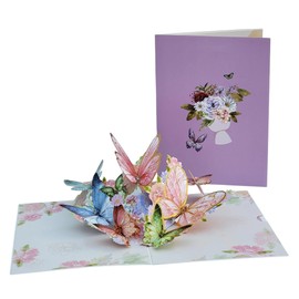 GFM® Daisies and Butterflies Flower Floral Unique 3D Pop Up Greeting Cards, Anniversary Cards, Valentine's Cards, Thank You Cards For Women & Men (Card-3D-7BFs)