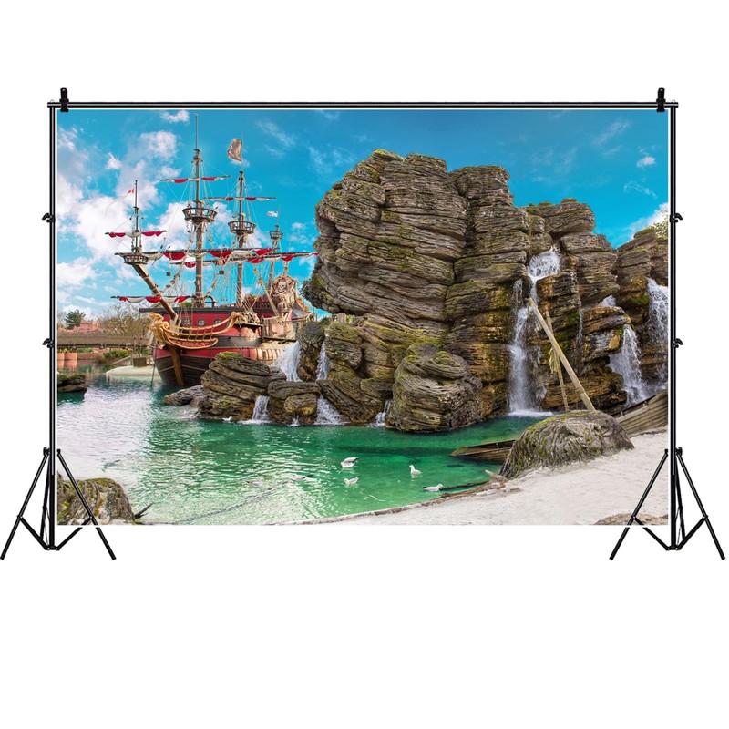 SADFA Pirate Island Backdrop 10x8ft Pirate Ship Theme Party Decorations