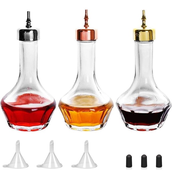 SuproBarware Bitters - Set di 3 bottiglie da cruscotto in vetro con piano cruscotto, 48,2 g, strumento professionale per cocktail, ideale per barista, bar