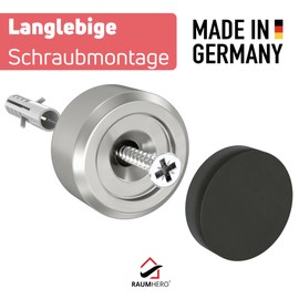 Raumhero Door Stop Wall Stainless Steel (1x) Wall Buffer for Screwing - 100% Made in Germany - Door Buffer Wall, Door Stopper Wall Mounted - Elegant Design for Home (for Drilling, Black)