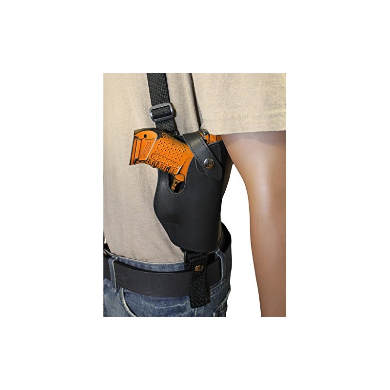 Barsony New Black Leather Vertical Shoulder Holster Compatible with Glock