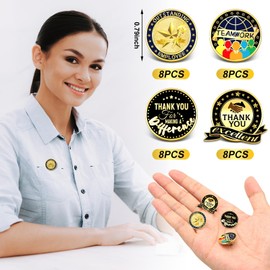 Lyrow 32 Pieces Employee Appreciation Lapel Pin 4/5 Inch Excellence Enamel Recognition Pins Appreciation Motivational Pins for Employee Staff Team Gift (Novel Color)
