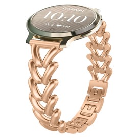 VanHooc Metal Watch Bands Compatible with Garmin Lily 2/Lily 2 Active/Lily 2 Classic/Lily 2 Sport, 14mm Elegant Slim Metal Chain Bracelet Replacement Strap for Women Rose Gold