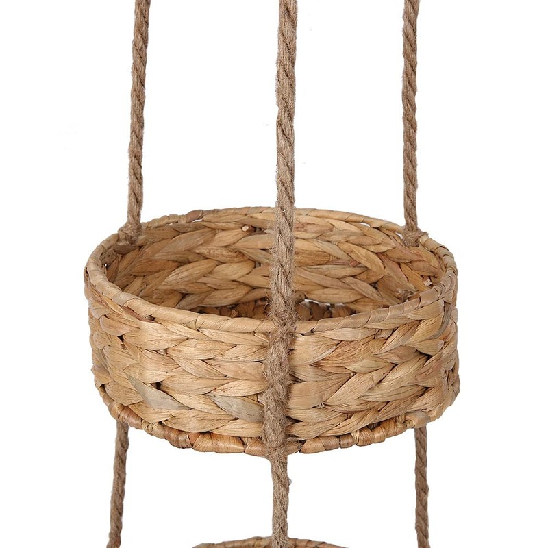 3 Tier Hanging Fruit Basket, Handmade Natural Water Hyacinth Wall
