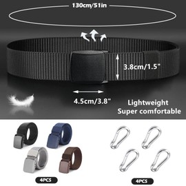 WHENZOO 4 PCS Work Belts for Men and Women, Unisex Nylon Canvas Belt with Plastic Buckle & Metal Free, Adjustable Trimmable Fabric Belt Outdoors Casual Tactical Work Belts, Length 130cm