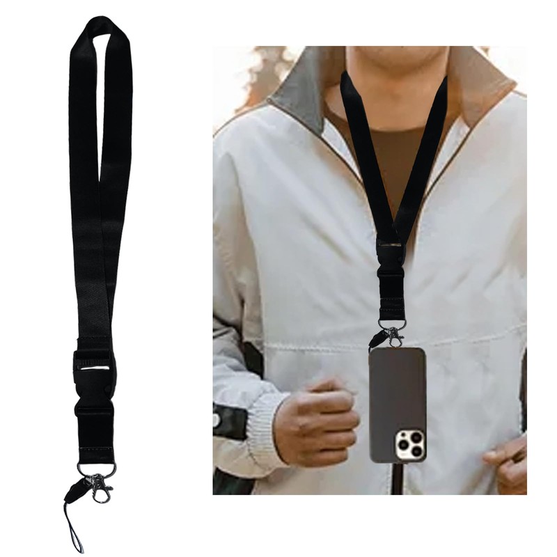 MOODKEY 1PC Black Neck Lanyard Detachable Solid Color Lanyard Badge