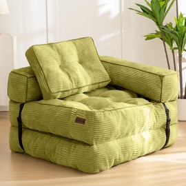 MAXYOYO Folding Sofa Bed, L-Shaped Convertible Sofa Bed with Armrest Foldable Sleeper Sofa with Pillow, Portable Fold Out Chair Bed Comfy Floor Sofa Lounge for Living Room Bedroom, Green