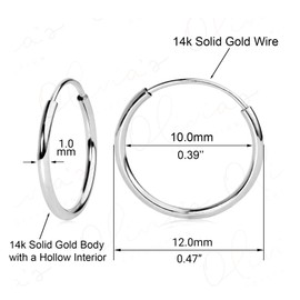 14k White Gold Endless Hoop Earrings 12x1.0mm