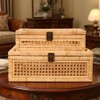 UoeRing Rattan Decorative Box With Lid, Glass Display, Rectangular, Set