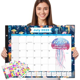 Gannyfer Desk Calendar 2025-2026 - 18 Month Table Montly Calendar, Large 22" x 17" Desktop Pad Calendar for Planning and Organizing in Your Family, School or Office(6 Stickers Included, Blue)