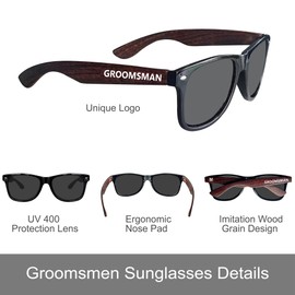 PartyGifts&beyond Bachelor Party Favors 7 Pcs Groomsmen Sunglasses Groomsmen Gifts For Groomsman,Groom Squad, Best Man(Wood Color)