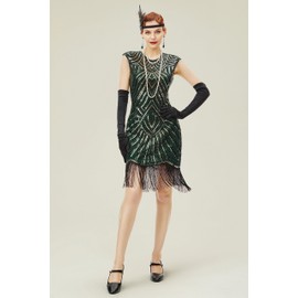 BABEYOND 1920s Flapper Dresses Set 20s Great Gatsby Dress 1920s Fringed Dress with Accessories Set