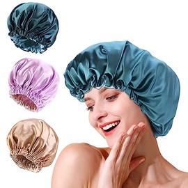 Gorro de Seda para Dormir Ajustable, 3 Piezas Gorro de Seda para Dormir Cabello Rizado Reutilizable, Adecuado para Dormir, Bañarse y Cocinar