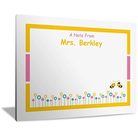 PrintPPS Customizable 4" x 3" Teacher Gift Sticky Notes with a Name (8 Pads Gift Wrapped, 25 Sheets Per Pad, Bees & Flowers Design)