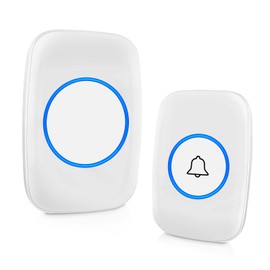 Timbre Inalámbrico para Puerta Exteriores, Botón Impermeable, Rango de Trabajo de 300M, 5 Niveles de Volumen, 60 Tonos de Llamada, Flash Led y Sonido de CD para El Hogar,Oficina,Aula (Blanco 1x1)