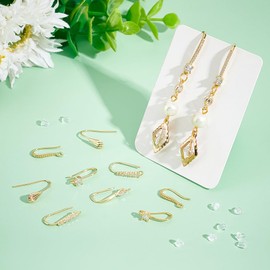 UNICRAFTALE 14Pcs 7 Style Real 18K Gold Plated Rhinestone Earring Hooks Brass Micro Pave Clear Rhinestones French Earring Hooks Ear Wire with Loops and Plastic Ear Nuts for DIY Jewelry Making