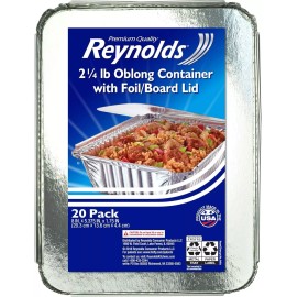 Reynolds To-Go Aluminum Pans with Lids, 8x5.375x1.75 Inch, 20 Count