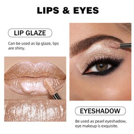 Tkekruh 2PC Flüssiger Lippenstift, 2-in-1 Lipstick＆Lidschatten Lippenstift, Antihaft-Lipgloss, Eyeshadow Mehrzweckfarbe, Langanhaltende Farbe, Lipstick Lipsticks, Helles Gold, Light Gold