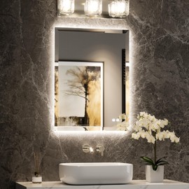 TETOTE 24 x 32 LED Mirror Backlit, Beveled Bathroom Mirror Backlight, Safe Tempered Glass, 3 Color Temperature, Defogger, Adjustable Brightness, Smart Bathroom Mirror, Lighted Vanity Mirrors for Wall