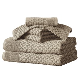 Great Bay Home Taupe Bath Towels - 100% Cotton 6 Piece Towel Set 2 Bath Towels, 2 Hand Towels, 2 Washcloths - Absorbent, Durable, Quick-Dry, Low-Twist, Two-Ply Decorative Towels for Bathroom (Sand)