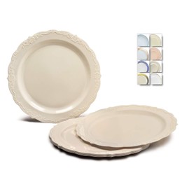 " OCCASIONS " 40 Plates Pack, Disposable Vintage Wedding Party Plastic Plates (7.5'' Appetizer/Dessert Plate, Verona in Ivory)