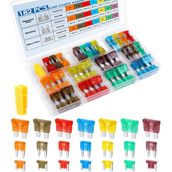 cooclensportey 182PCS Car Fuses Assortment Kit, Professional Blade Fuses Automotive