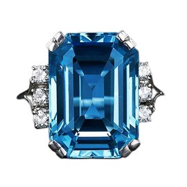 925 Sterling Silver Shiny Full Diamond Gemstone Ring Blue Cubic Zirconia Rings CZ Diamond Multi Row Ring Eternity Engagement Wedding Band Ring for Women (US Code 10)