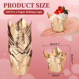 sourcing map 100 Pcs Tulip Cupcake Liners, Muffins Liners Aluminum Foil Cupcake Wrappers Baking Cups Muffins Liners for Wedding Birthday Party Supplies, Champagne Gold