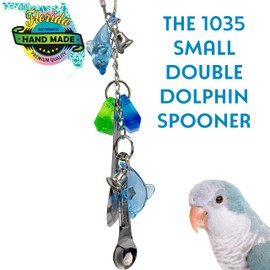 Mandarin Bird Toys by M&M 1035 Small Double Dolphin Spooner - Handmade Colorful Jingling Enticing Small Bird Cage Toy, Beautiful Acrylic Parts, Stainless Steel Spoons, Budgie Parrotlet Lovebird