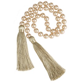 Fenghuangwu 34 Inch Pearl Glass Bead Garland with Tassels - Elegant Boho Table Decor, Fringe Wall Hanging for Wedding, Party, Farmhouse Rustic Prayer Bead Home Decoration(1 Pack,Champagne Gold)