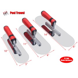 Concrete Tools Set Stainless Steel Pool Trowel 3 PC (14" x 4" & 11"x4" & 10"x3") Flat Finishing Cement Drywall Plastering Masonry Construction Hand Kit