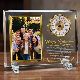 Retirement Gift for Woman, Retirement Gifts for Men Women, Glass Retirement Clock Picture Frame Plaque, Happy Retirement Keepsake for Coworker Boss Teacher Nurse Doctor, Farewell Going Away Gift