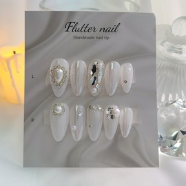 Silk Pearl Wedding Handmade Nail Tips♀ - Stiletto / 실크 진주 웨딩 수제네일팁♀ - 스틸레토